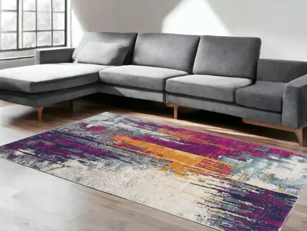 6' x 9' Abstract Area Rug - Gray And Purple