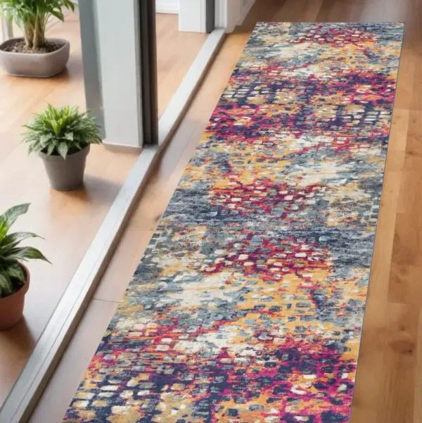 6' Runner Abstract Runner Rug - Ivory And Blue