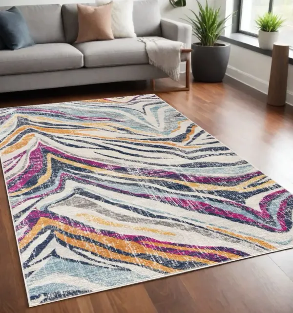 5' x 7' Abstract Area Rug - Blue And Gold