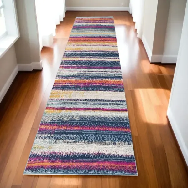 2' x 15' Irregular Striped Runner Rug - Multicolor