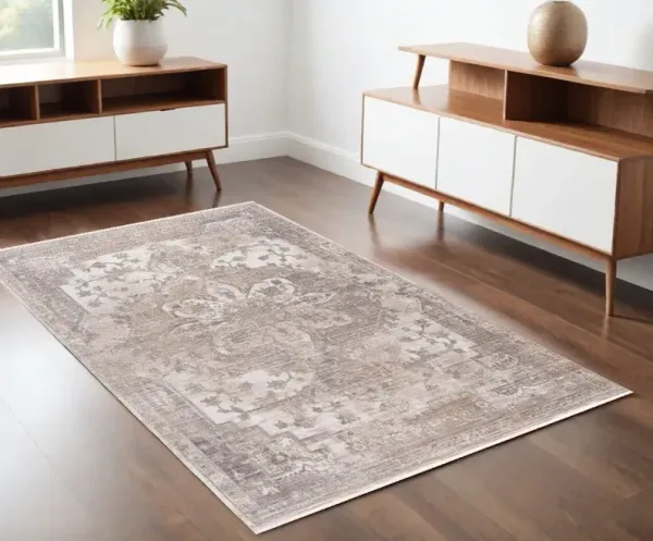 4' x 6' Medallion Power Loom Area Rug - Beige And Ivory