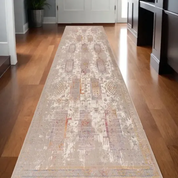 10' Runner Medallion Power Loom Runner Rug - Beige And Ivory
