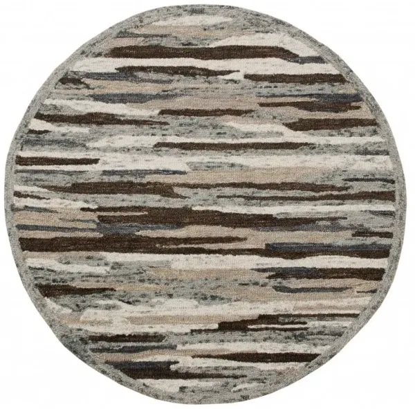 6' Round Wool Hand Tufted Area Rug - Gray And Brown