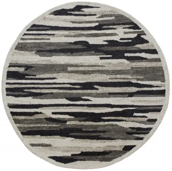 4' Round Camouflage Area Rug - Black And Gray