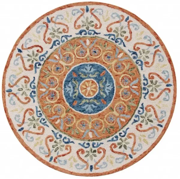 4' Round Traditional Medallion Area Rug - Orange