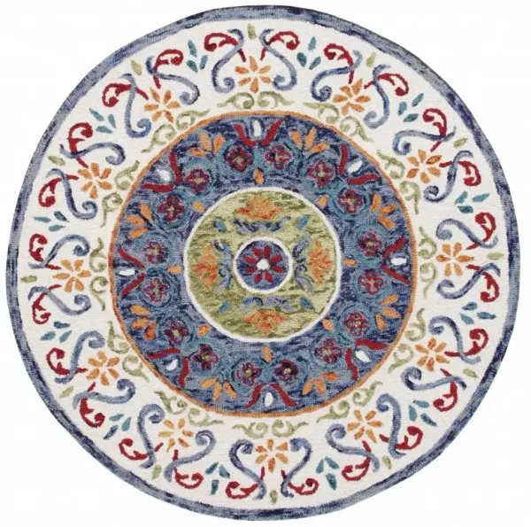 6' Round Wool Hand Tufted Area Rug - Blue And White
