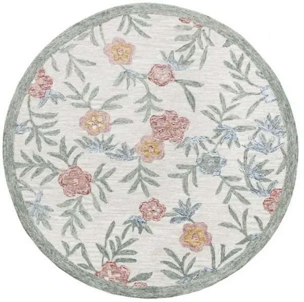4' Round Floral Traditional Area Rug - Gray