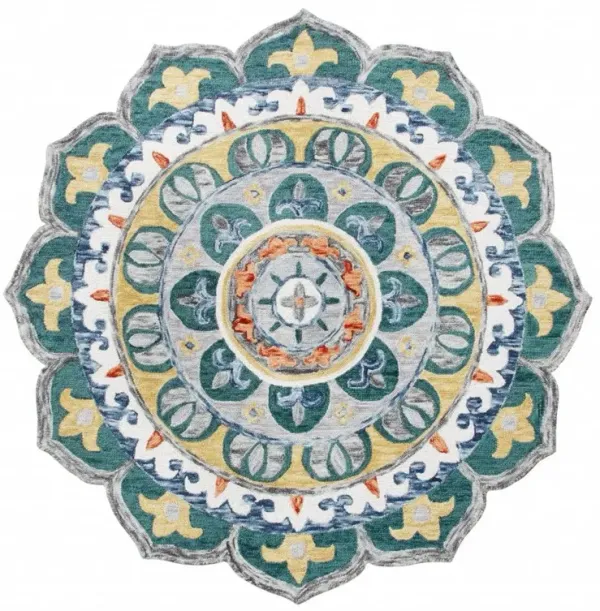 4' Round Floral Mandala Area Rug - Teal