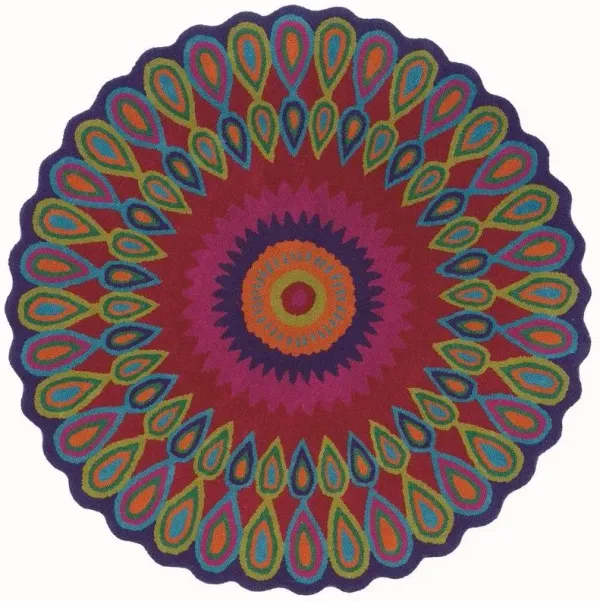 3' Round Floral Edged Area Rug - Pink