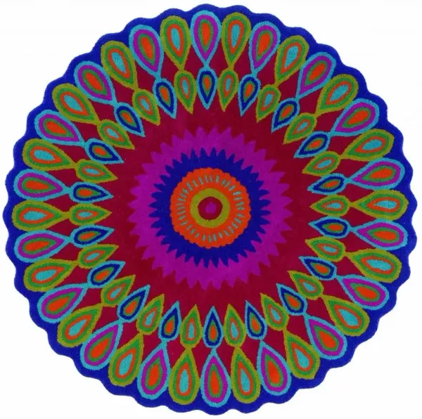 5' Round Floral Edged Area Rug - Pink