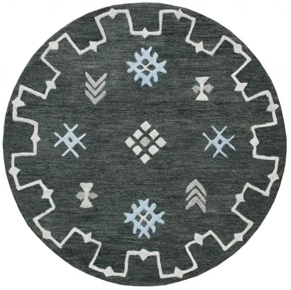 5' Round Wool Hand Hooked Handmade Area Rug - Charcoal