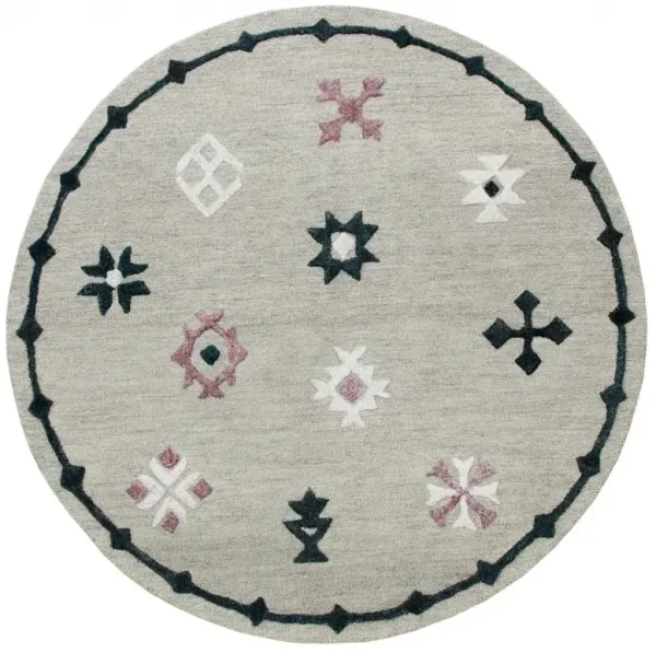 7' x 7' Round Wool Hand Hooked Handmade Area Rug - Gray