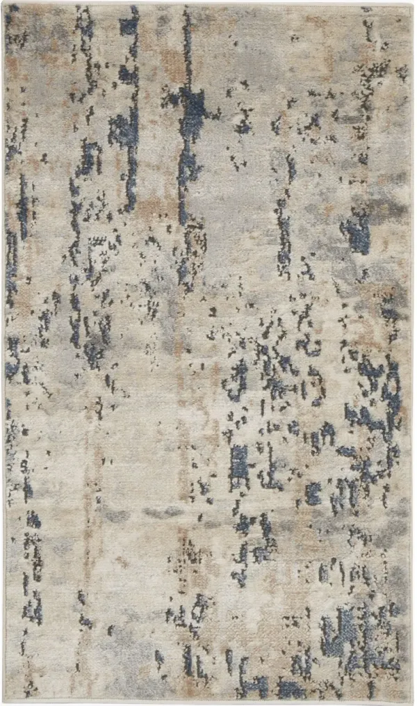 2' x 4' Abstract Power Loom Non Skid Area Rug - Beige And Gray
