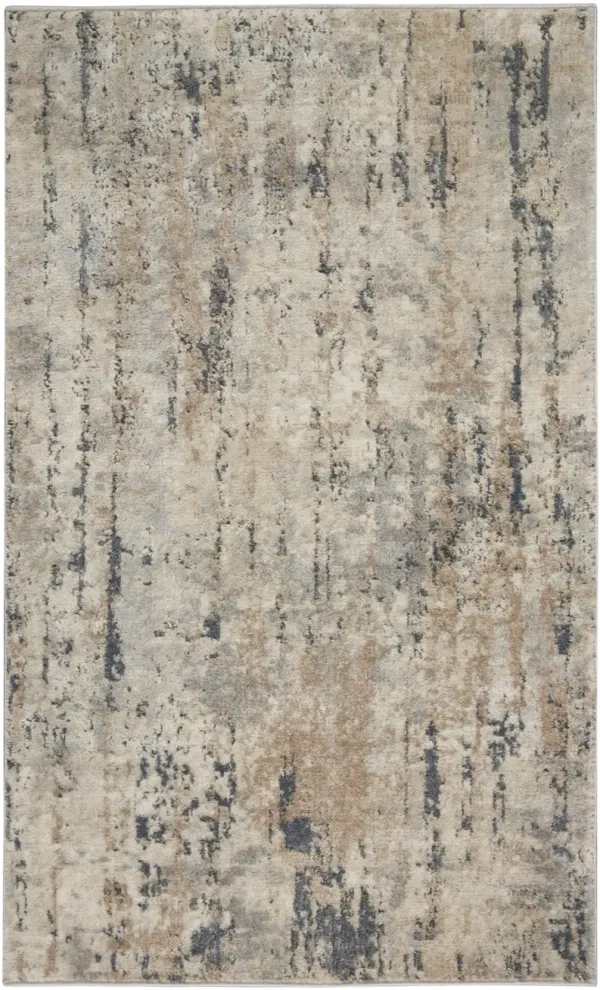 3' x 5' Abstract Power Loom Non Skid Area Rug - Beige And Grey