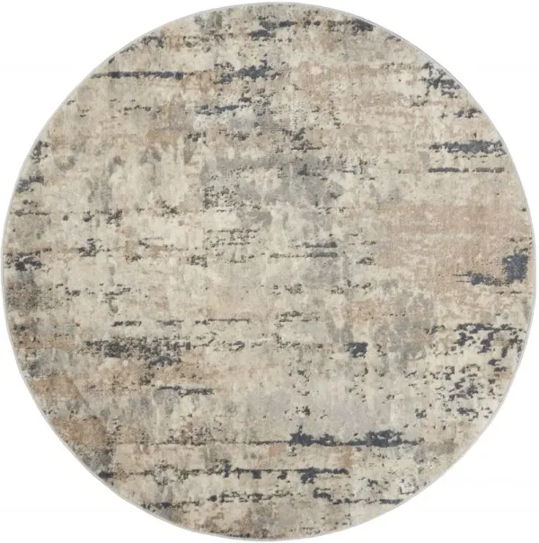 5' x 5' Round Abstract Power Loom Non Skid Area Rug - Beige And Gray