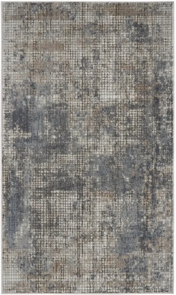 3' x 5' Abstract Power Loom Distressed Non Skid Area Rug - Blue And Beige