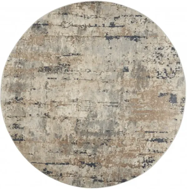 8' x 8' Round Abstract Power Loom Non Skid Area Rug - Beige And Gray