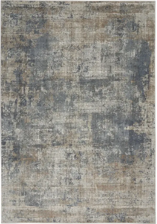 5' x 7' Abstract Power Loom Distressed Non Skid Area Rug - Blue And Beige