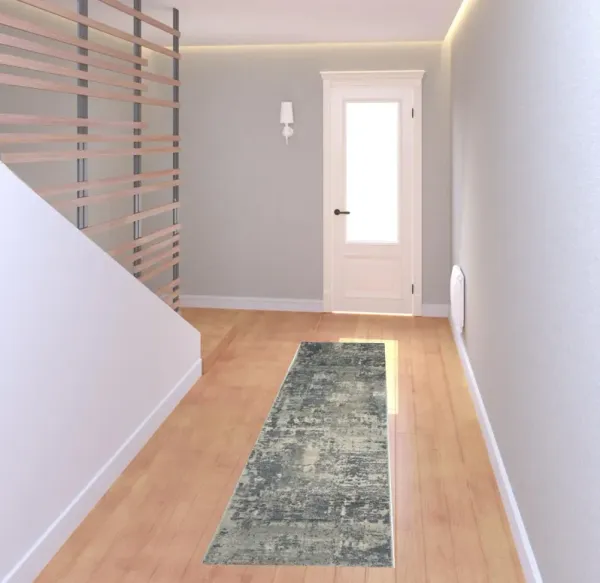 2' x 8' Abstract Power Loom Non Skid Runner Rug - Gray And Beige