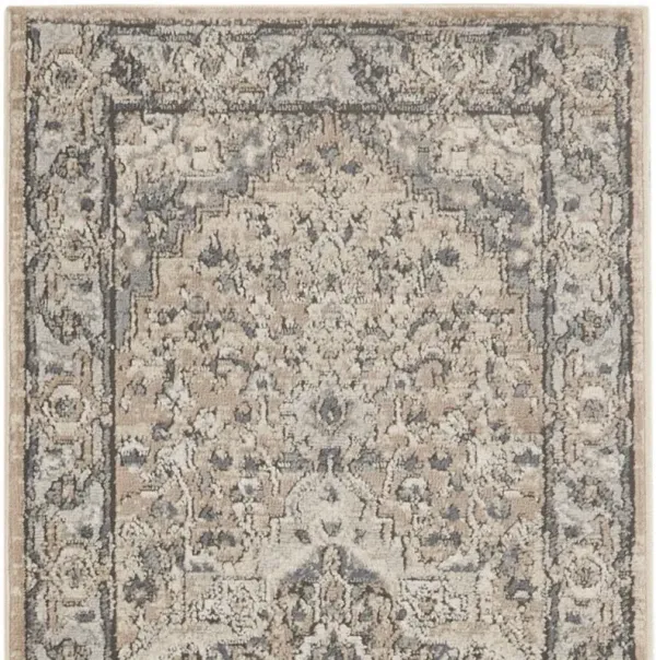 2' x 8' Oriental Power Loom Non Skid Runner Rug - Beige And Gray