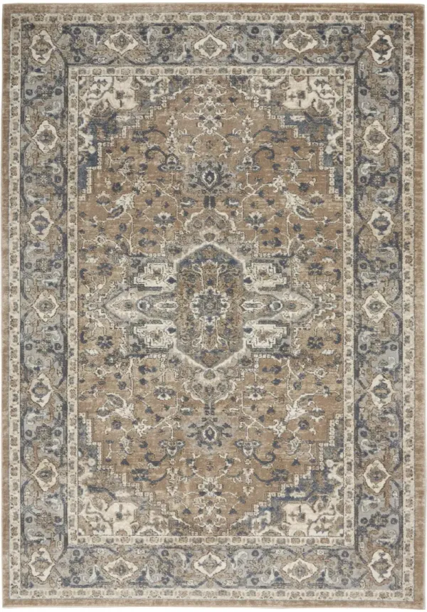 4' x 6' Oriental Power Loom Non Skid Area Rug - Beige And Gray