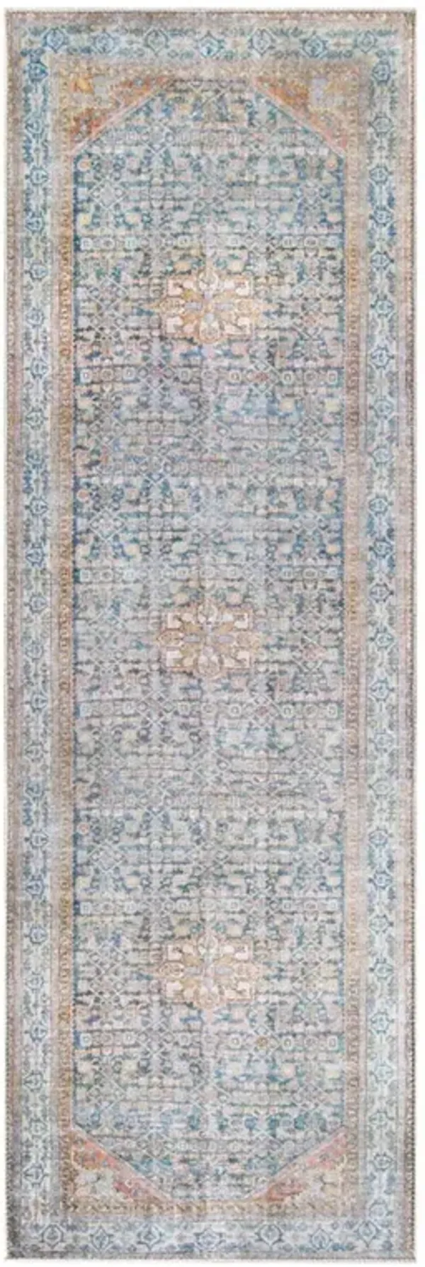 8' Runner Oriental Medallion Runner Rug - Latte And Blue