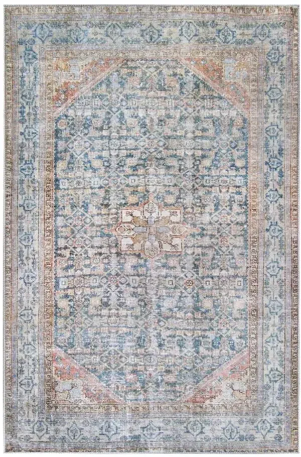 5' x 7' Oriental Medallion Stain Resistant Area Rug - Latte And Blue