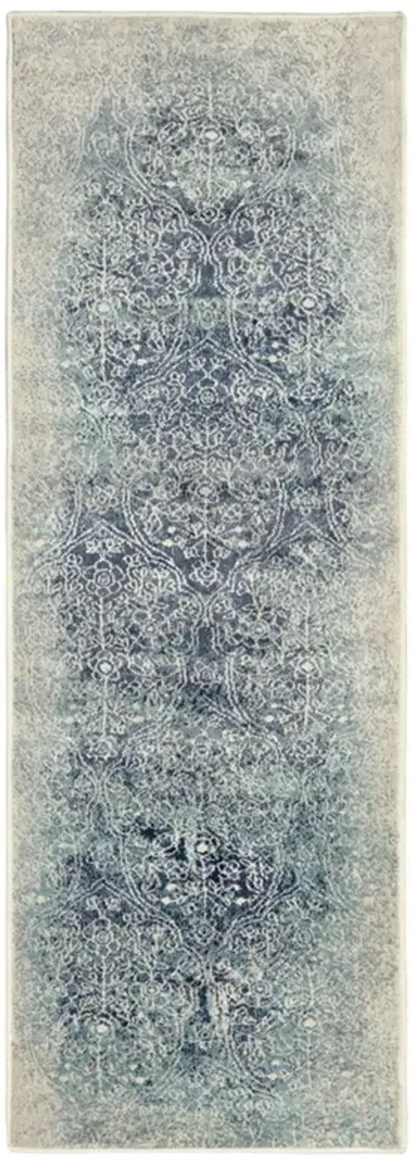 8' Medallion Stain Resistant Runner Rug - Navy Blue