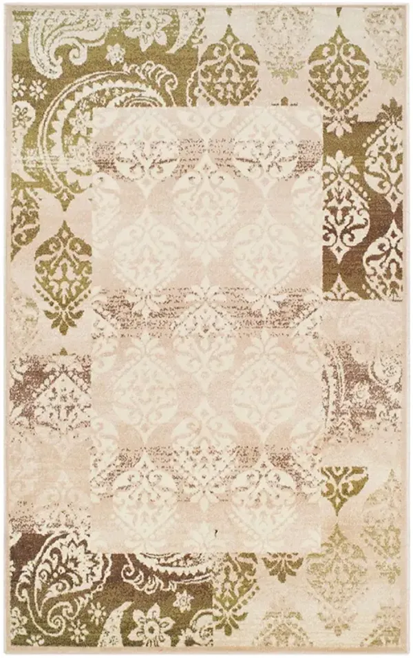5' x 8' Damask Power Loom Distressed Stain Resistant Area Rug - Beige