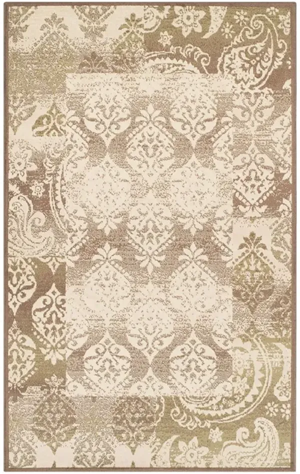 8' x 10' Damask Power Loom Distressed Stain Resistant Area Rug - Brown