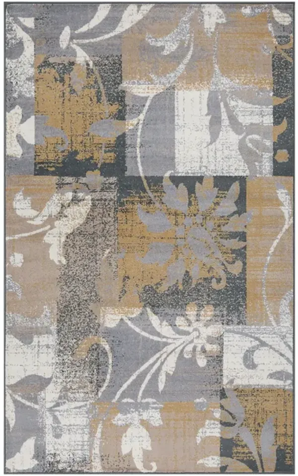 4' x 6' Floral Power Loom Distressed Stain Resistant Area Rug - Beige And Gray