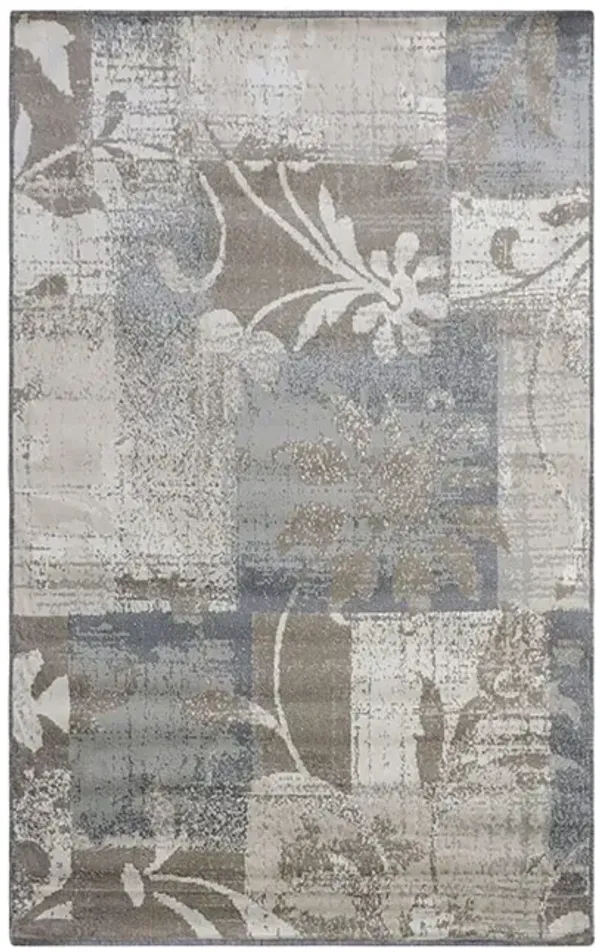 5' x 8' Floral Power Loom Distressed Stain Resistant Area Rug - Brown And Ivory