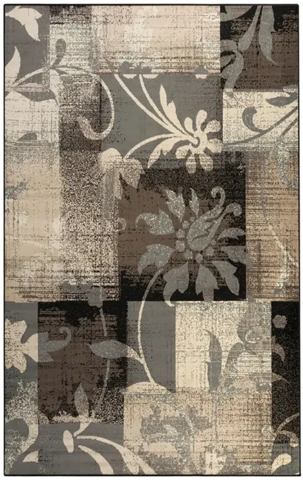 6' x 9' Floral Power Loom Distressed Stain Resistant Area Rug - Beige And Gray