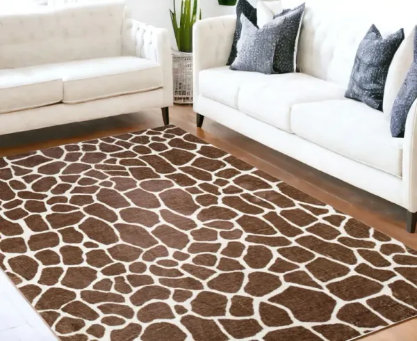 5' x 8' Brown Animal Print Shag Non Skid Area Rug - Brown