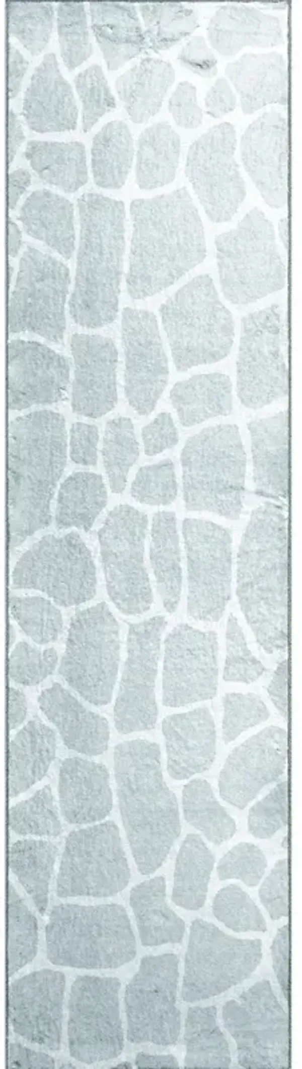 8' Animal Print Handmade Non Skid Runner Rug - Gray And Ivory