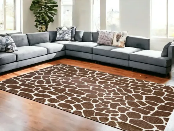 8' x 10' Brown Animal Print Shag Non Skid Area Rug - Brown