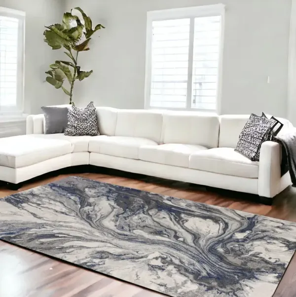8' x 11' Machine Woven Abstract Watercolor Indoor Area Rug - Gray