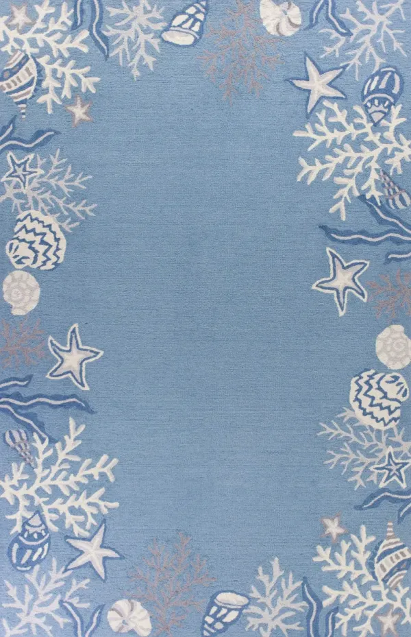 5' x 8' Hand Hooked Bordered Coral Reef Indoor Area Rug - Sea Blue