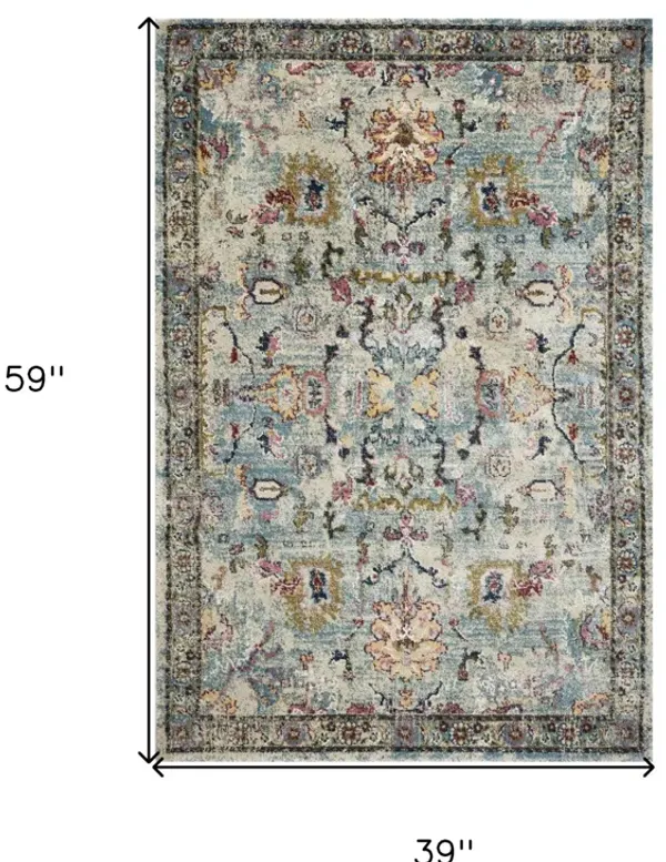 3' x 5' Floral Vines Area Rug - Light Blue