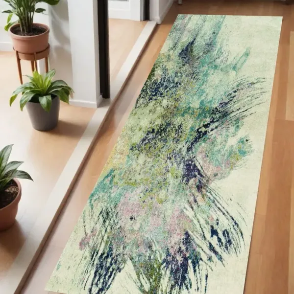 7' Machine Woven Abstract Splatter Indoor Runner Rug - Ivory