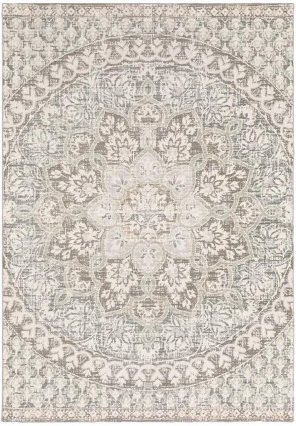6' x 9' Distresed Oversize Medallion Indoor Area Rug - Ivory Gray