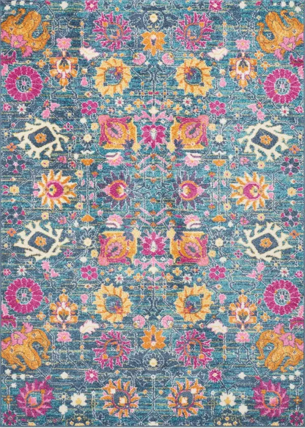 5' x 7' Floral Power Loom Area Rug - Blue And Orange