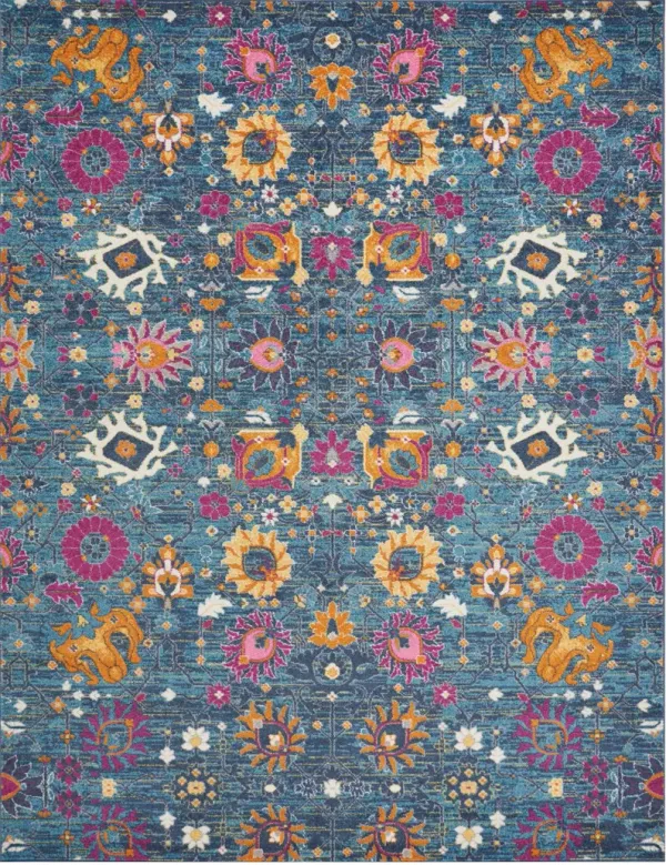 8' x 10' Floral Power Loom Area Rug - Blue And Orange