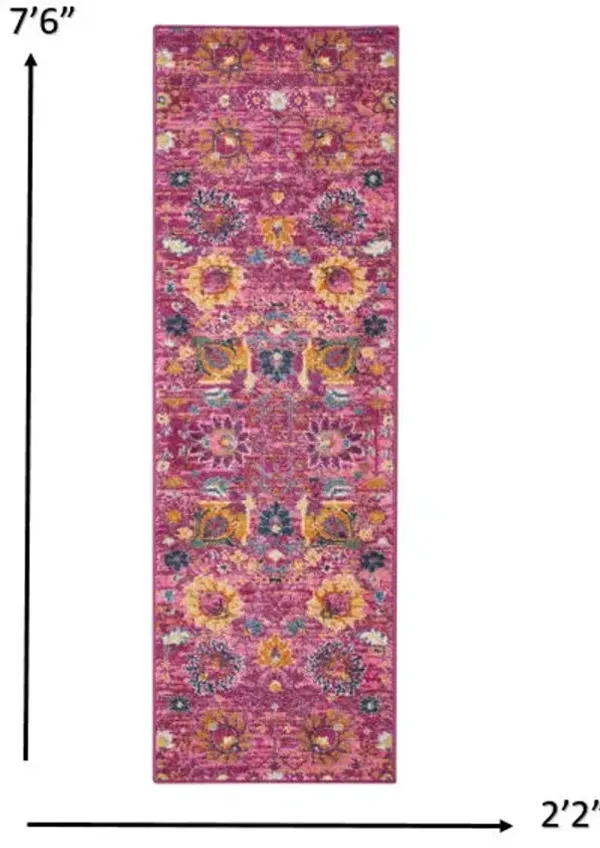 8' Floral Power Loom Runner Rug - Fuchsia