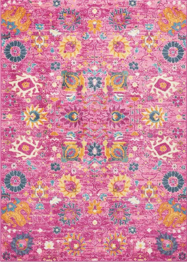 4' x 6' Floral Power Loom Area Rug - Fuchsia