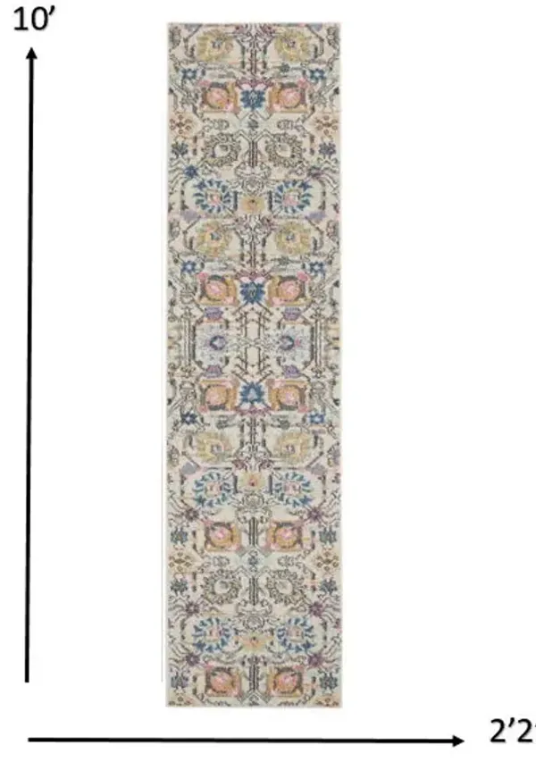 10' Floral Power Loom Runner Rug - Orange And Ivory