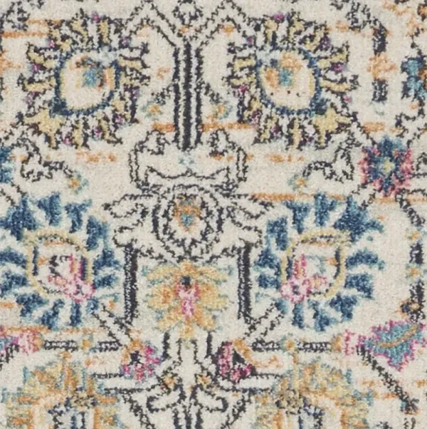 8' Floral Power Loom Runner Rug - Ivory And Orange