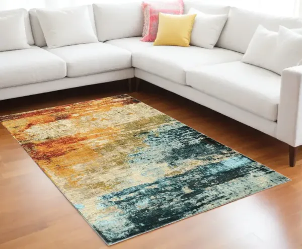8' x 11' Distressed Area Rug - Blue And Red