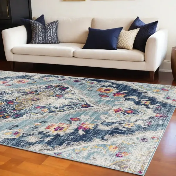 8' x 10' Medallion Area Rug - Blue And Ivory