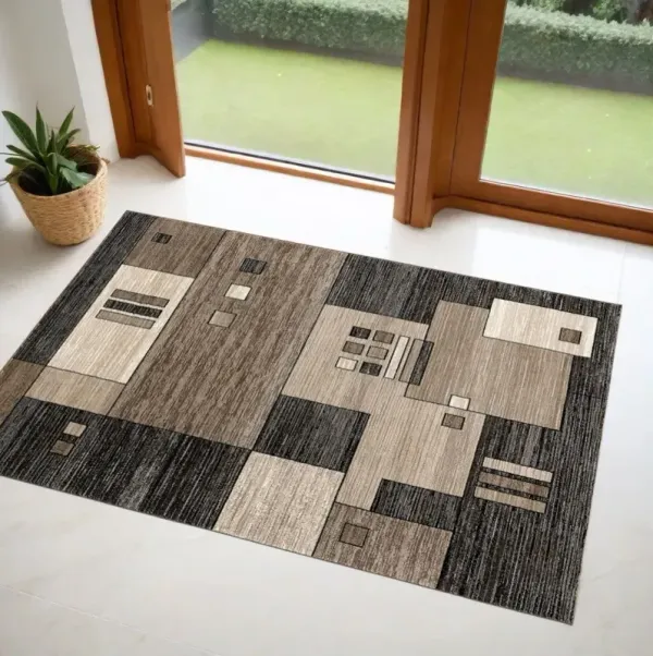 2' x 4' Abstract Dhurrie Area Rug - Beige